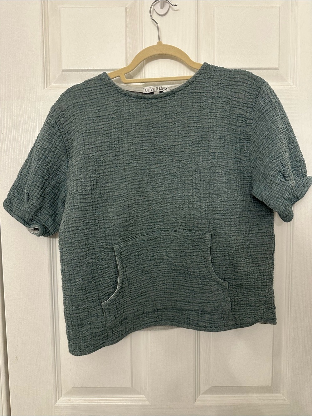 Olive & Loom Textured Cotton Gauze Short Sleeve Top‎ Slate Blue Green S/M